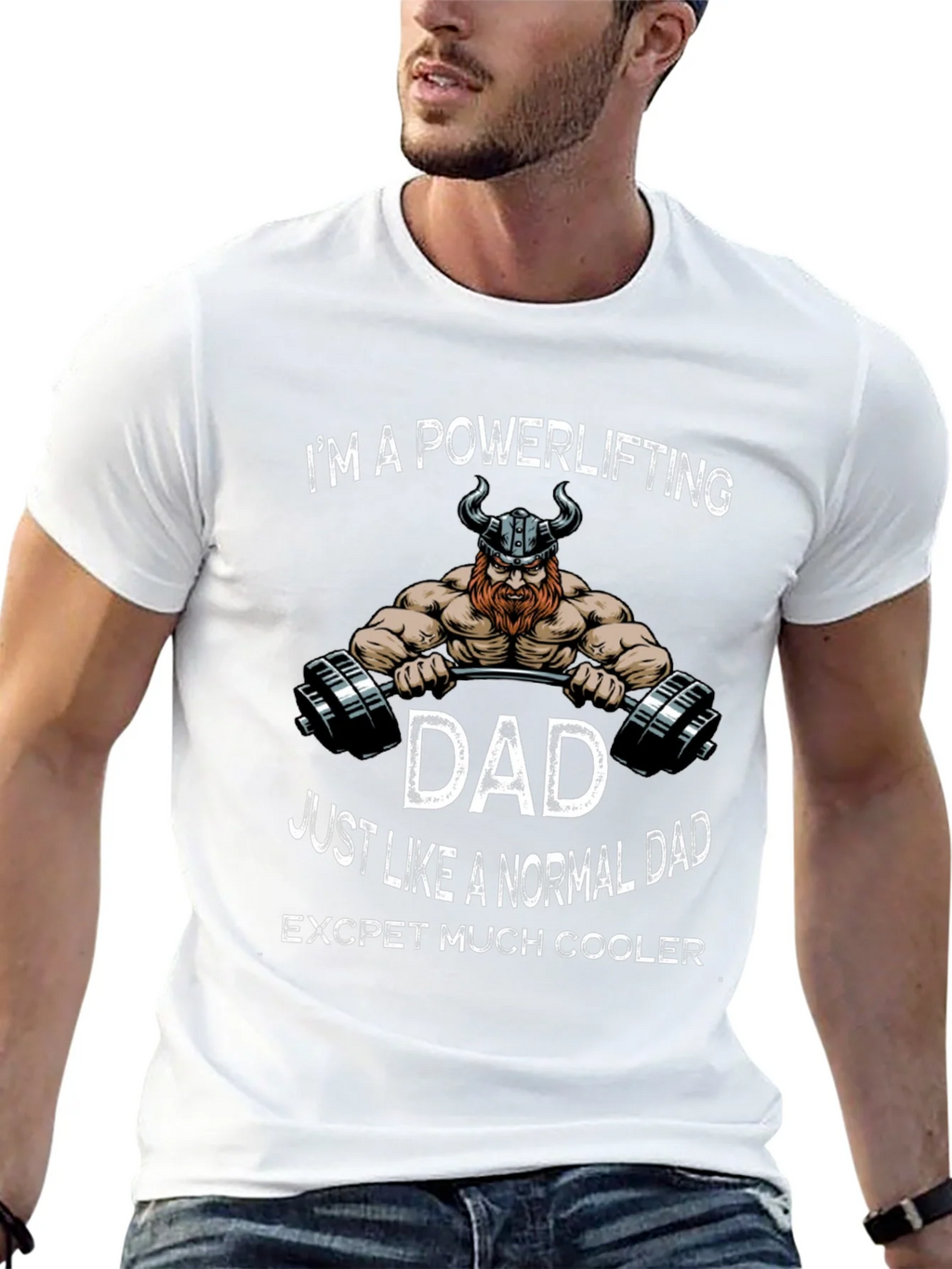 Powerlifting Dad Graphic T-Shirt - Cool Viking Design