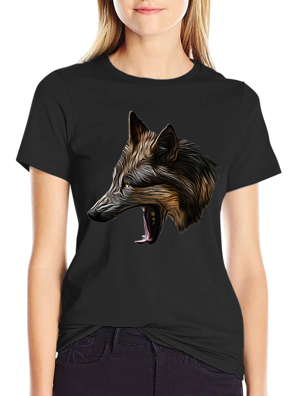 Wolf Graphic Black T-Shirt - Bold Animal Design