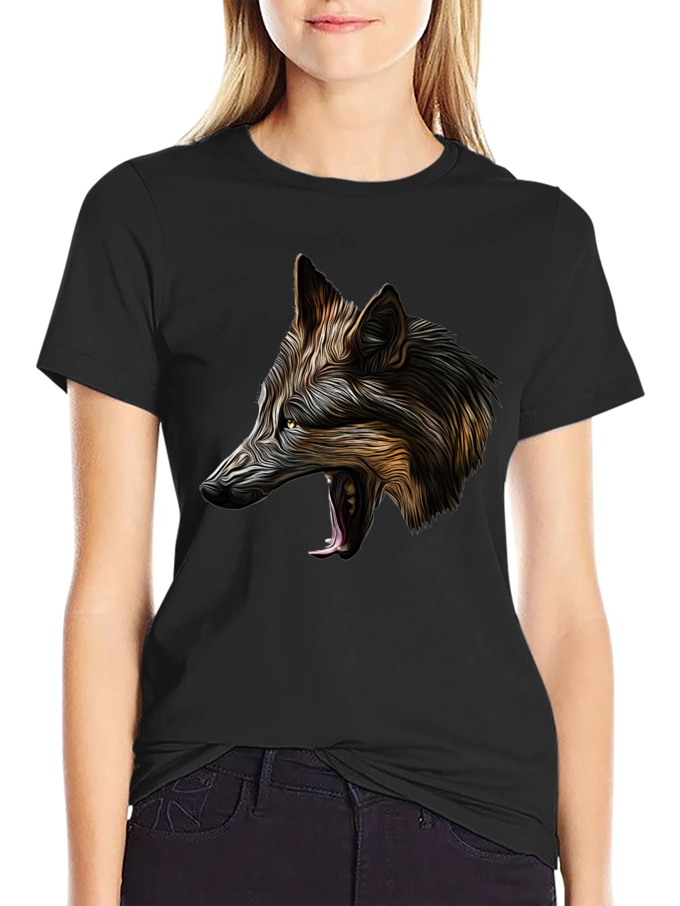 Wolf Graphic Black T-Shirt - Bold Animal Design