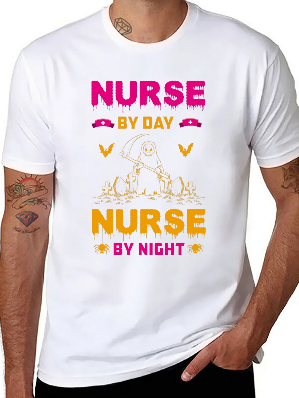 Nurse By Day By Night Black Graphic T-Shirt