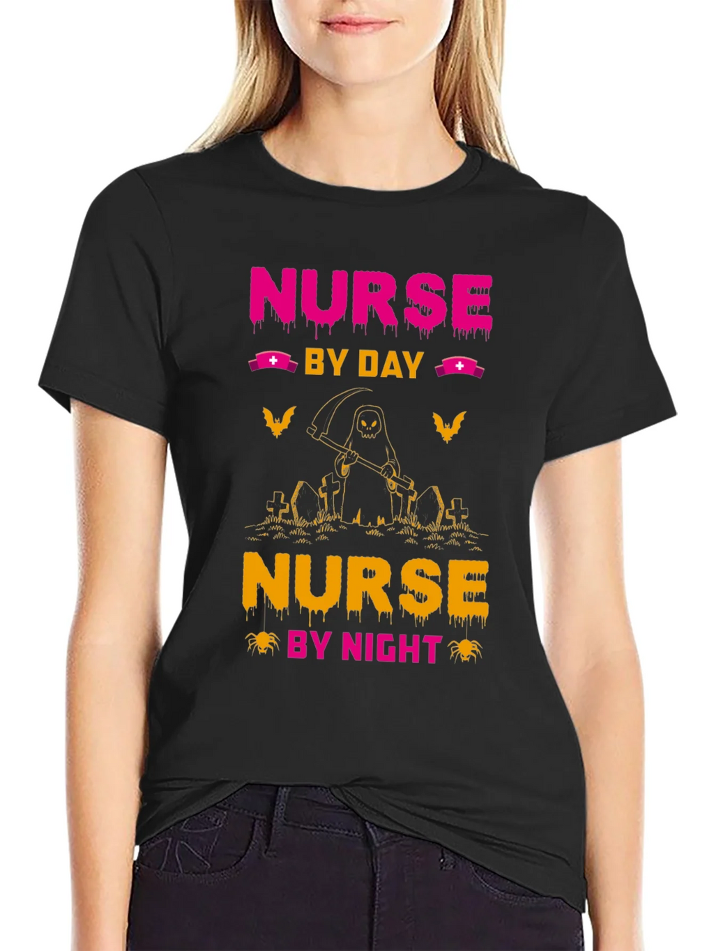 Nurse By Day By Night Black Graphic T-Shirt