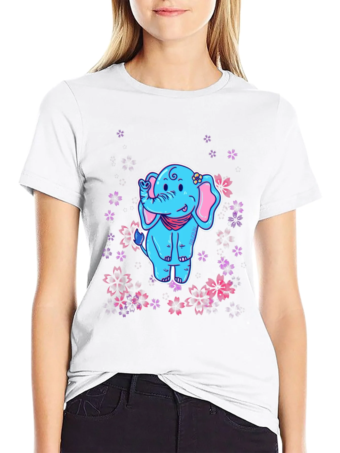 Elephant Sakura T-Shirt - Cute Cartoon Tee