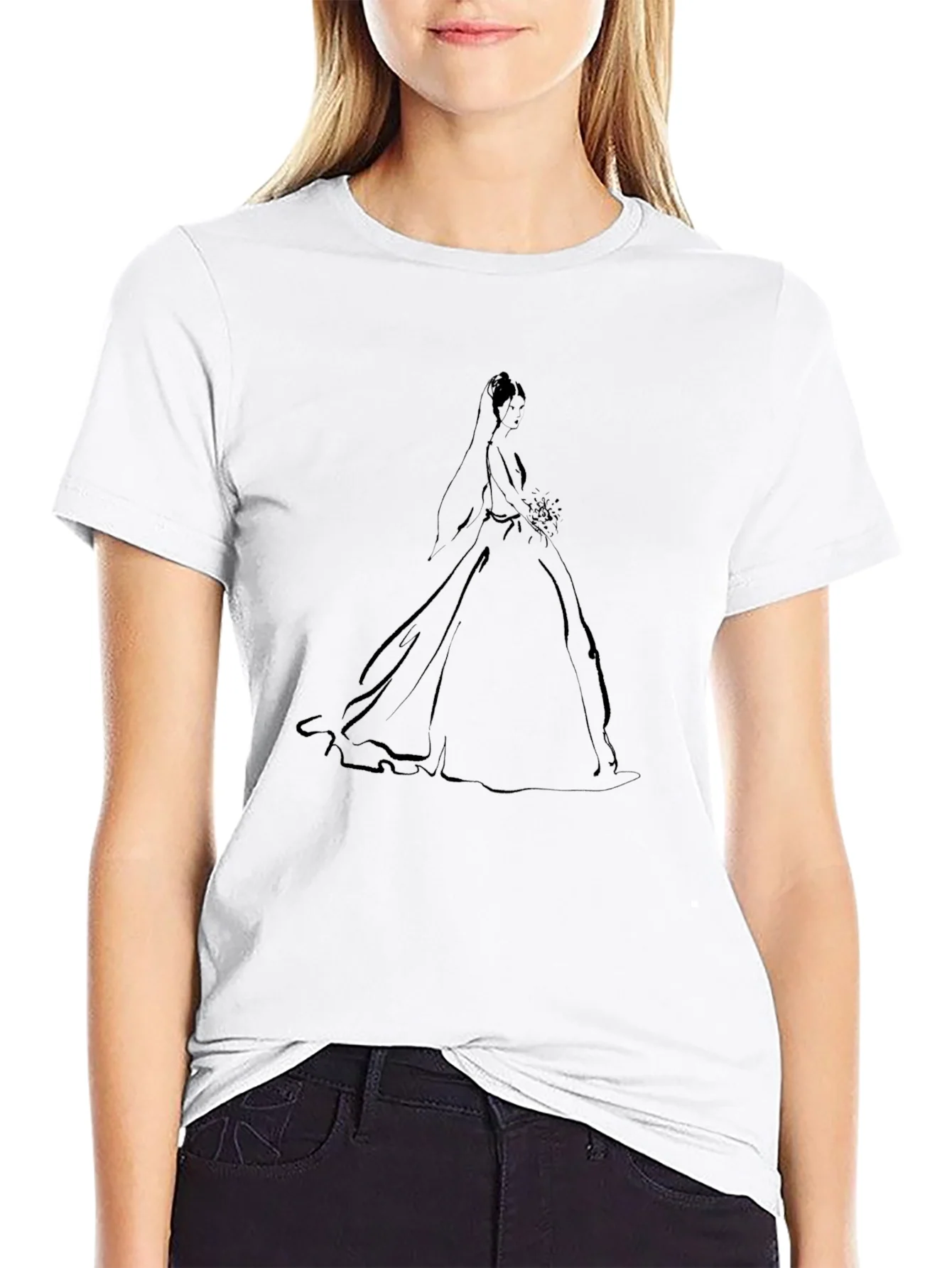 Elegant Bride Graphic Tee - Black Cotton Blend