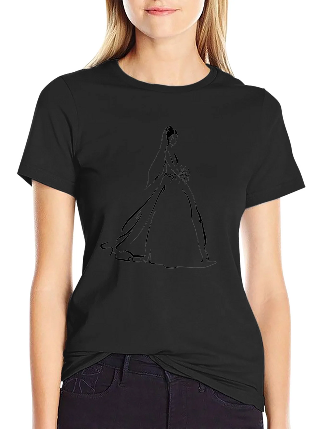 Elegant Bride Graphic Tee - Black Cotton Blend