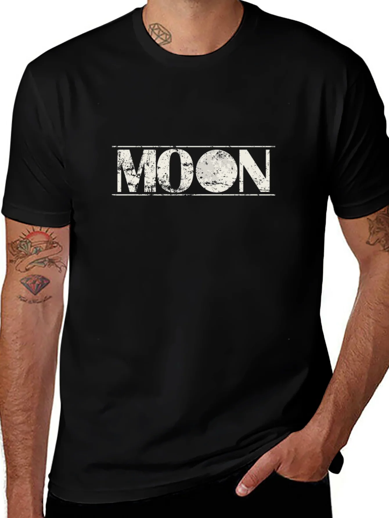 Distressed Moon Graphic Black T-Shirt