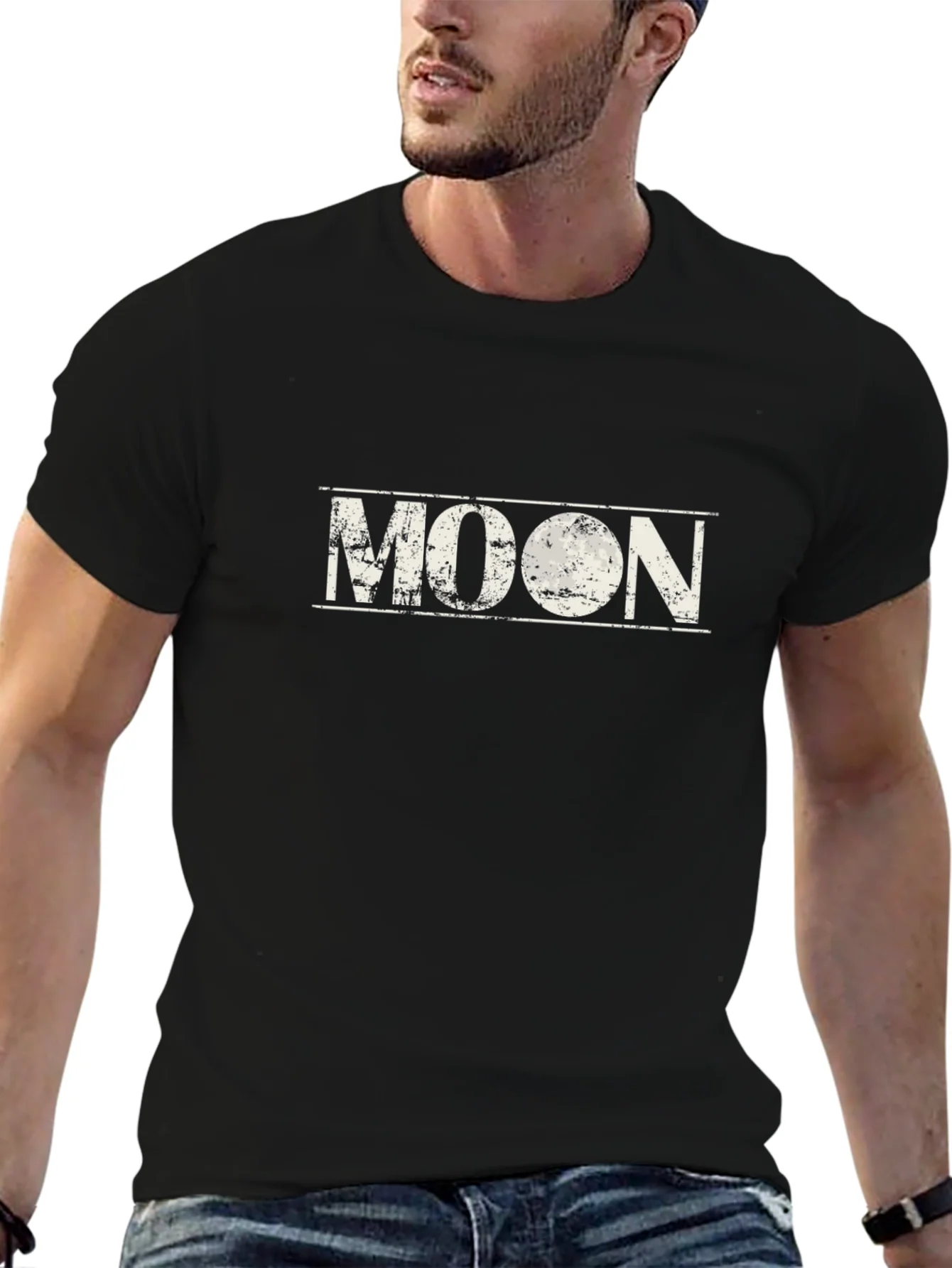 Distressed Moon Graphic Black T-Shirt