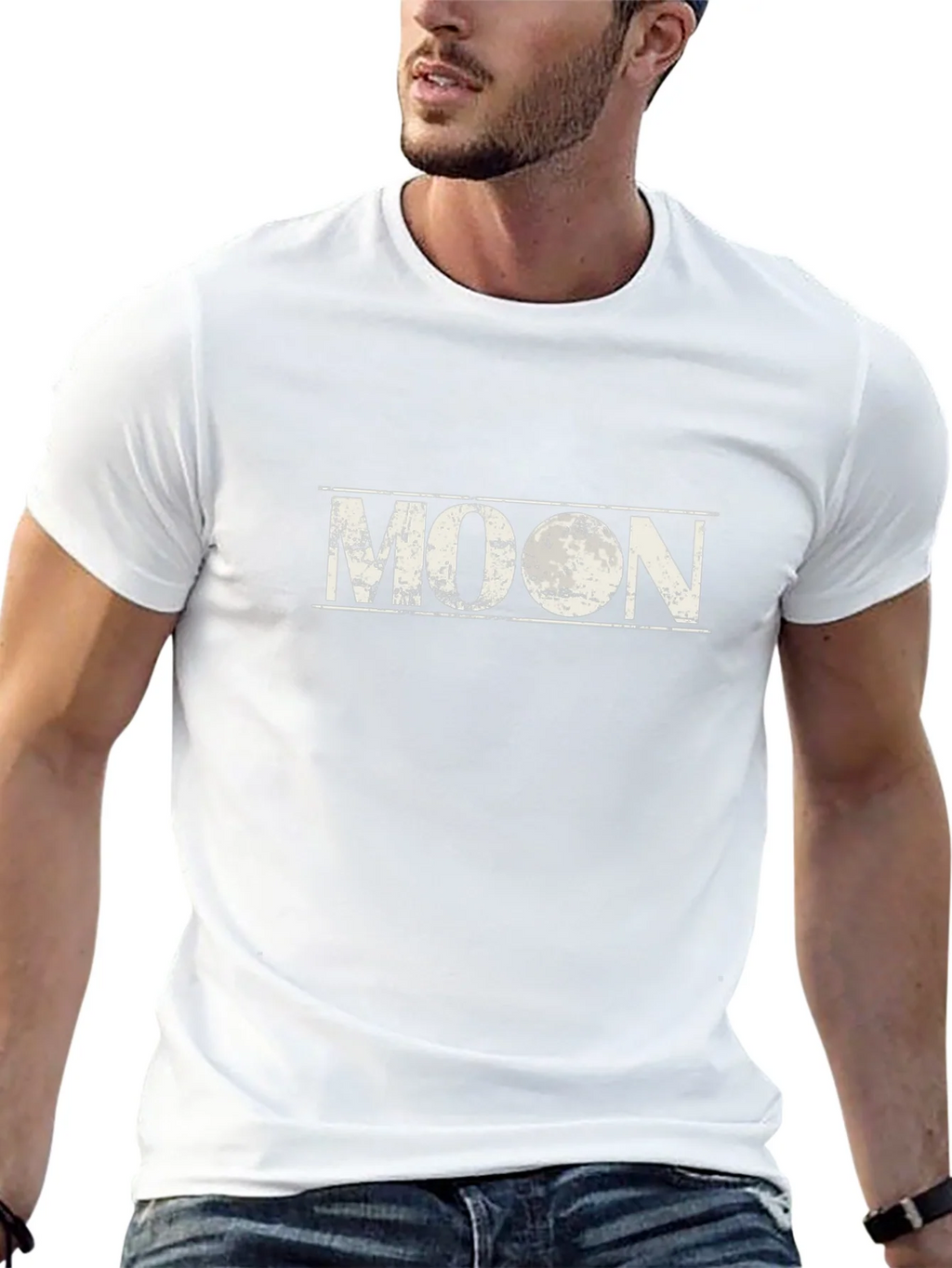 Distressed Moon Graphic Black T-Shirt