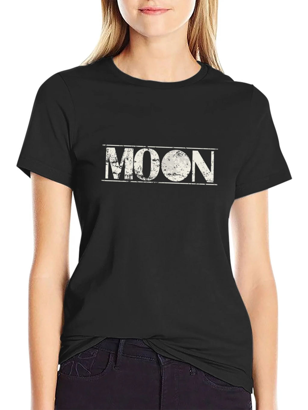 Distressed Moon Graphic Black T-Shirt
