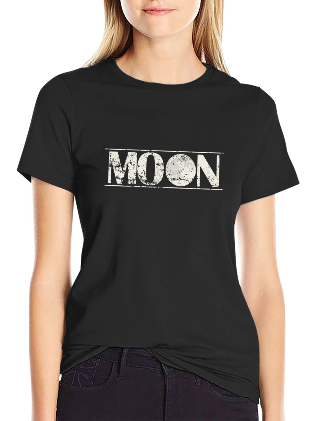 Distressed Moon Graphic Black T-Shirt