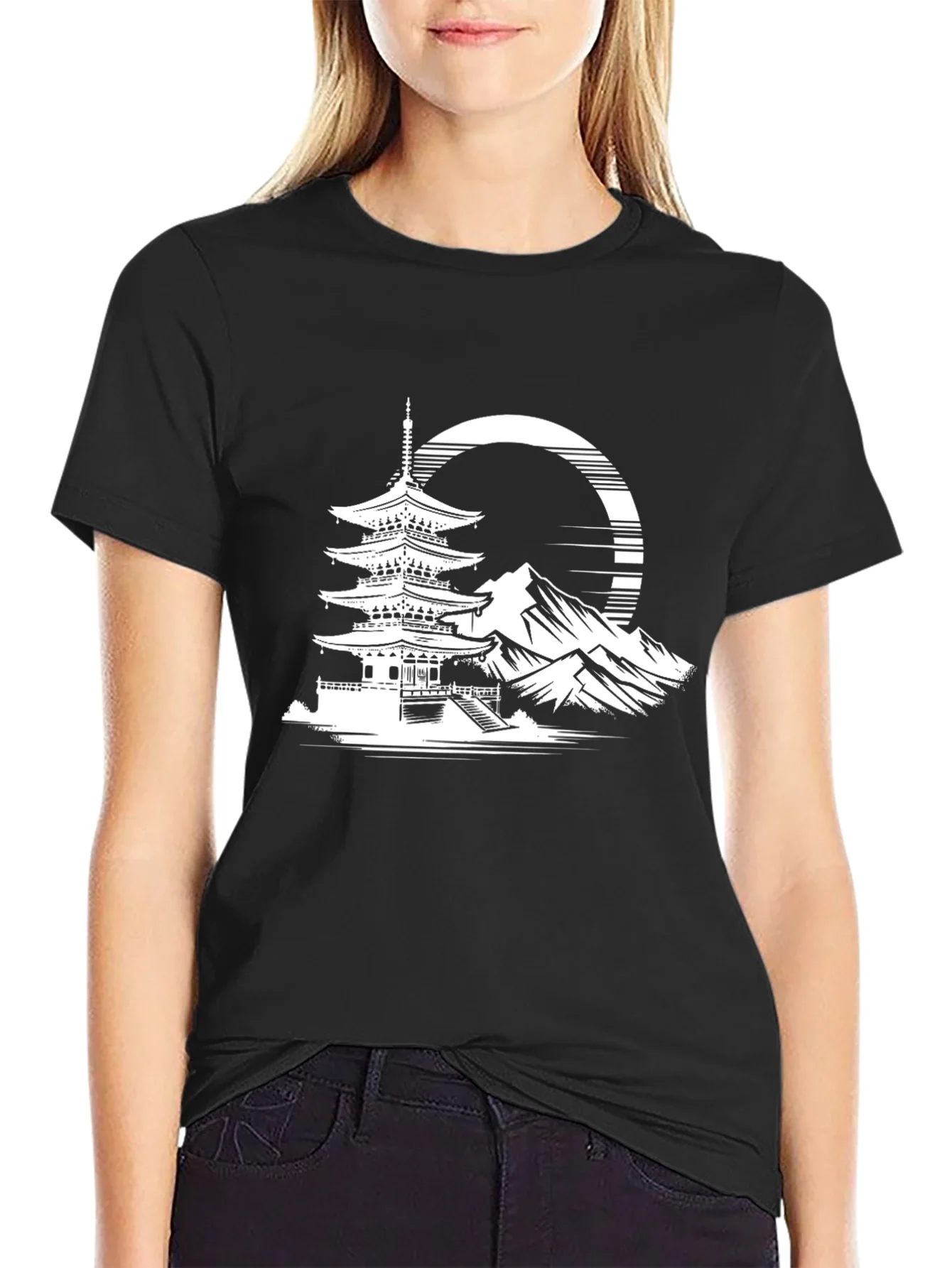 Japanese Pagoda T-Shirt - Black Graphic Tee