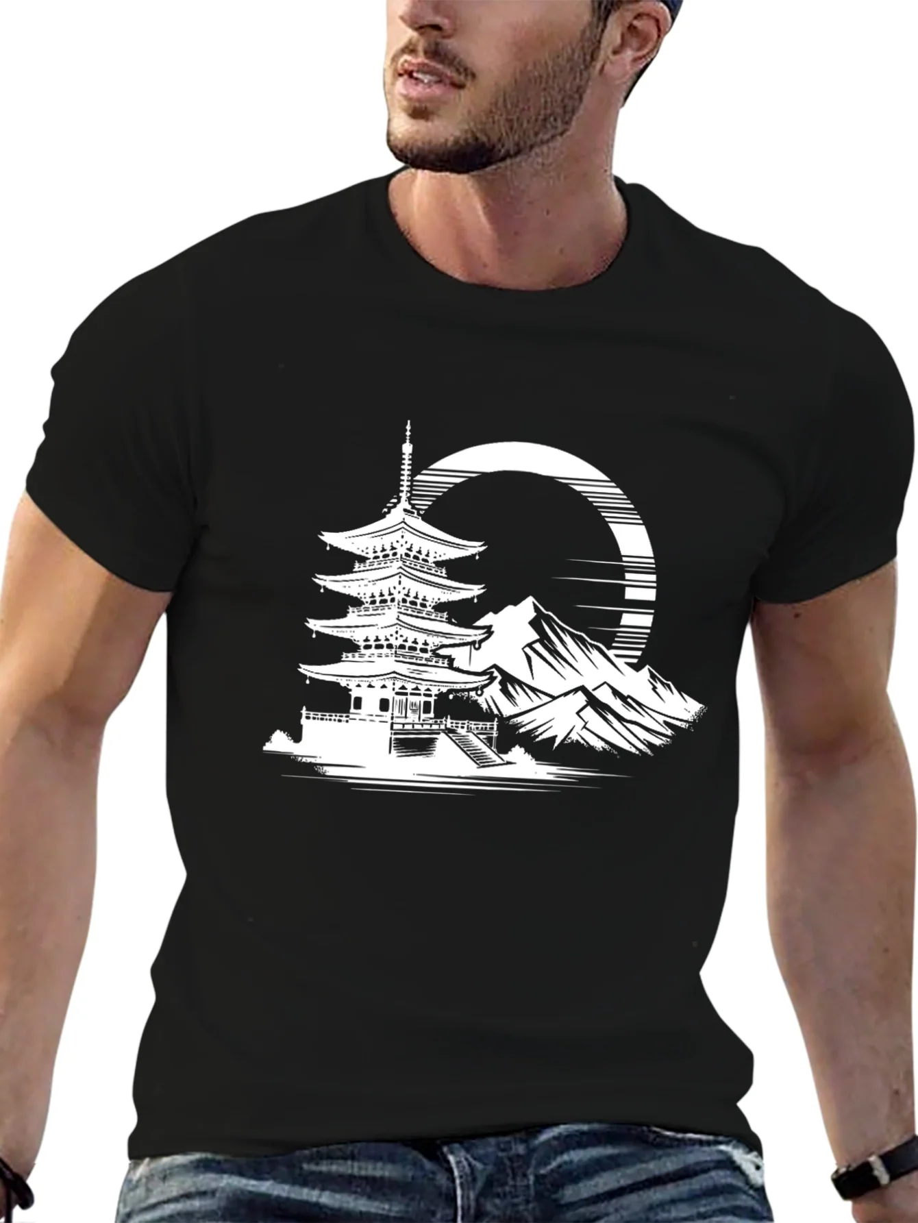 Japanese Pagoda T-Shirt - Black Graphic Tee