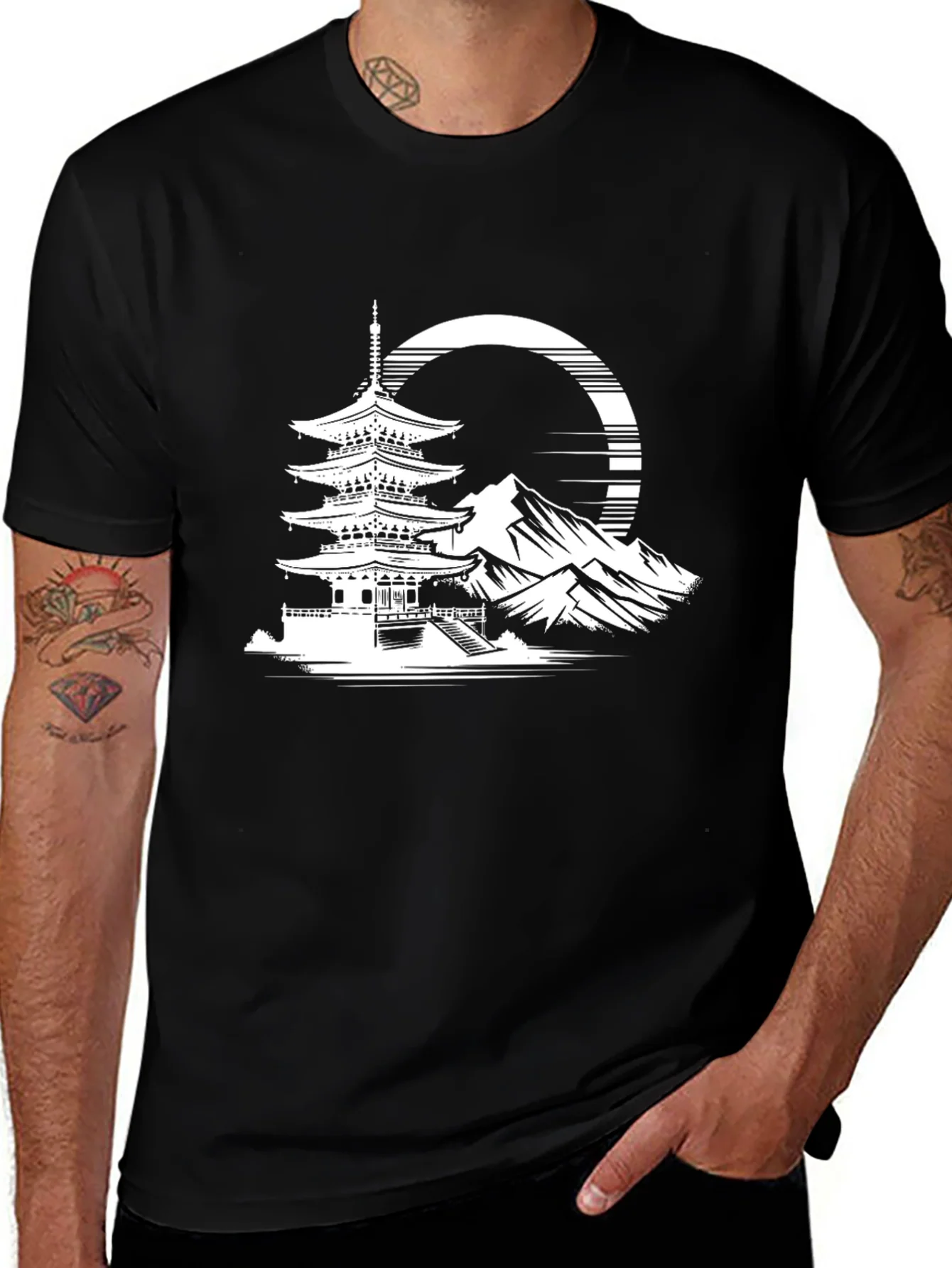 Japanese Pagoda T-Shirt - Black Graphic Tee