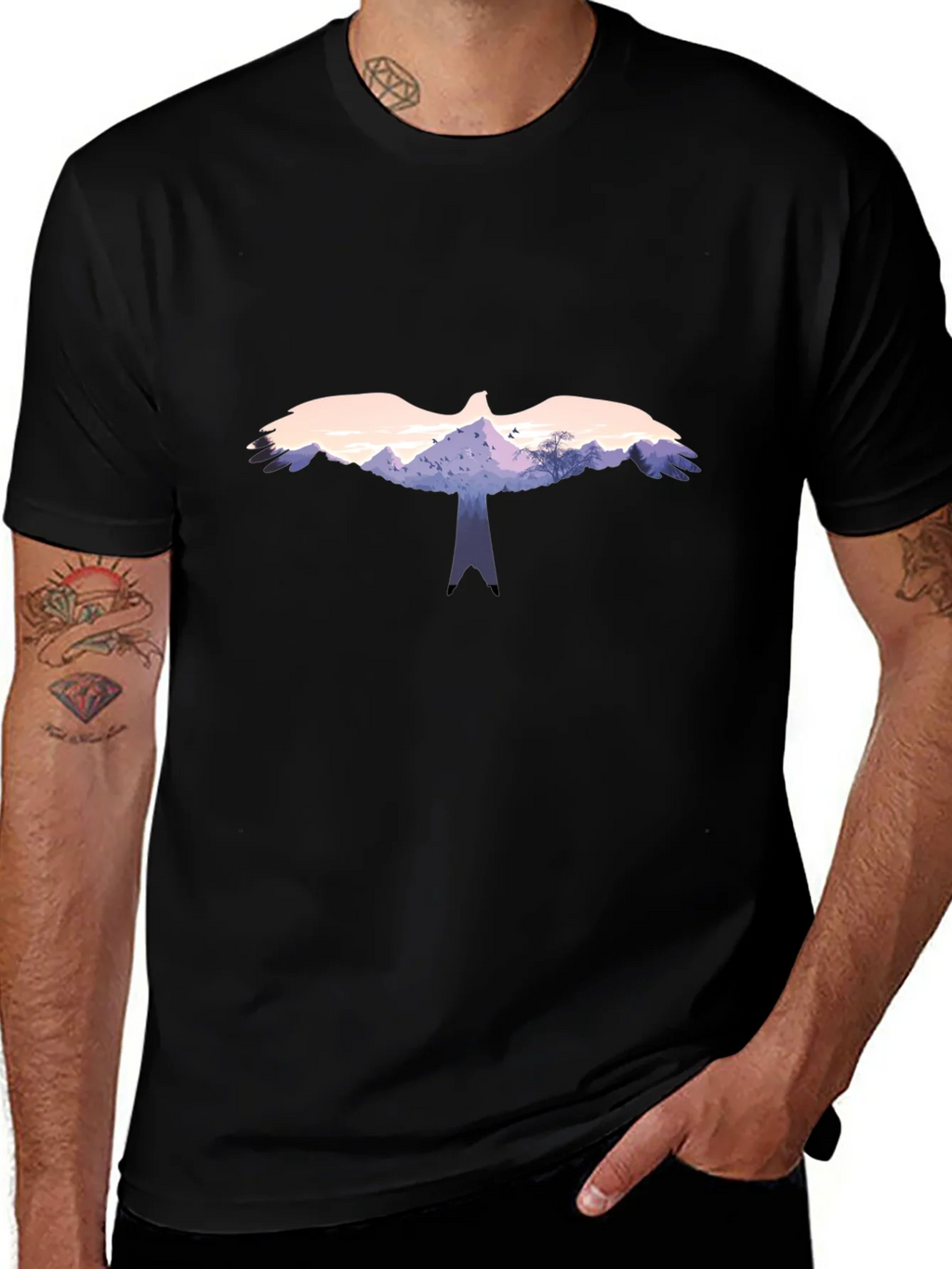 Eagle Landscape Graphic Black T-Shirt