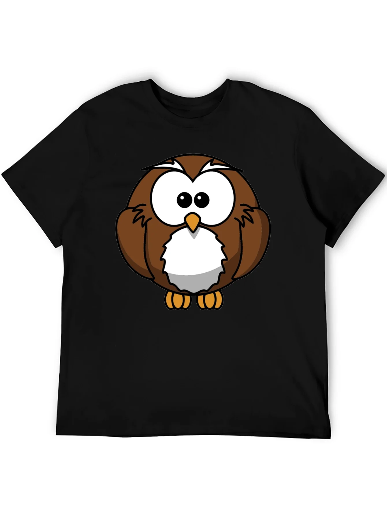Cute Cartoon Owl Graphic T-Shirt - Black