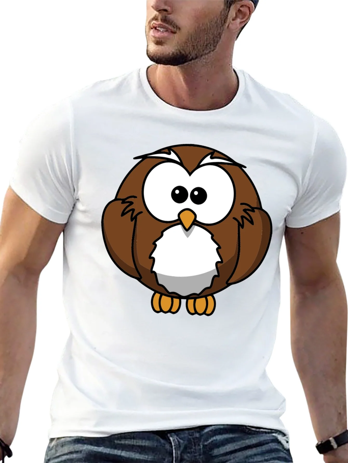 Cute Cartoon Owl Graphic T-Shirt - Black
