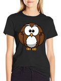 Cute Cartoon Owl Graphic T-Shirt - Black