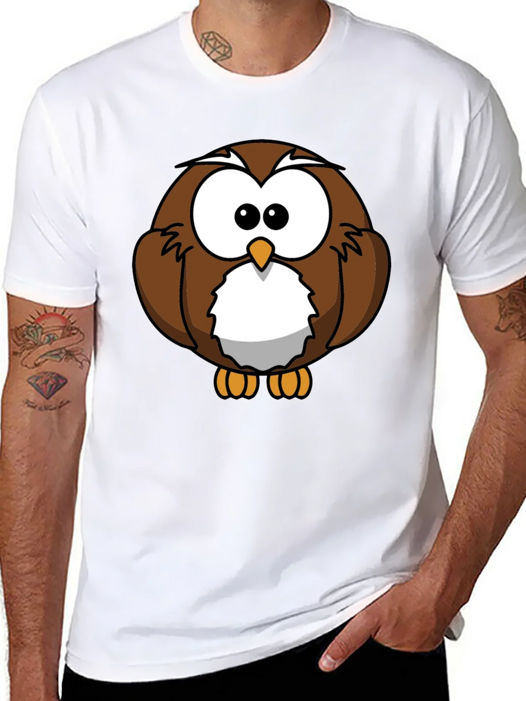 Cute Cartoon Owl Graphic T-Shirt - Black