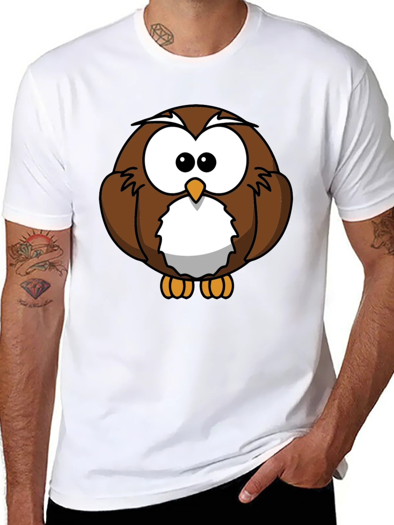 Cute Cartoon Owl Graphic T-Shirt - Black