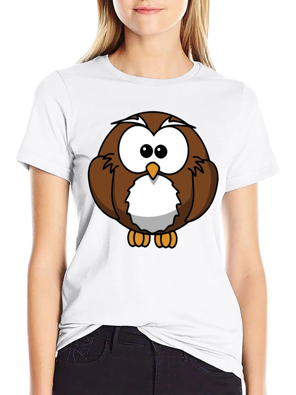 Cute Cartoon Owl Graphic T-Shirt - Black