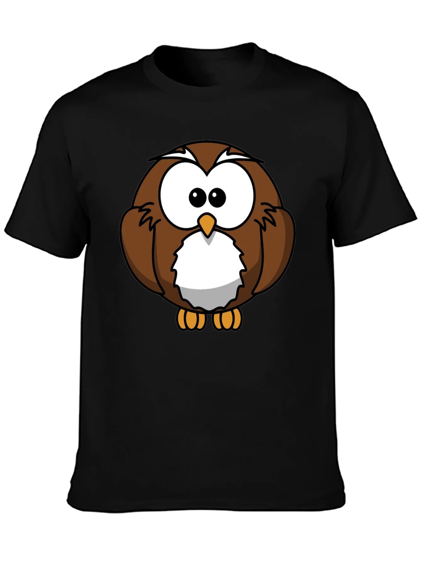 Cute Cartoon Owl Graphic T-Shirt - Black