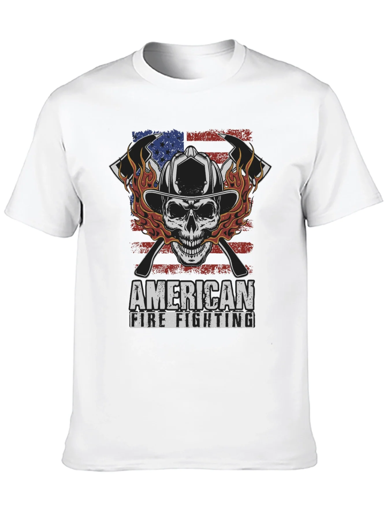 American Firefighting Skull Graphic T-Shirt