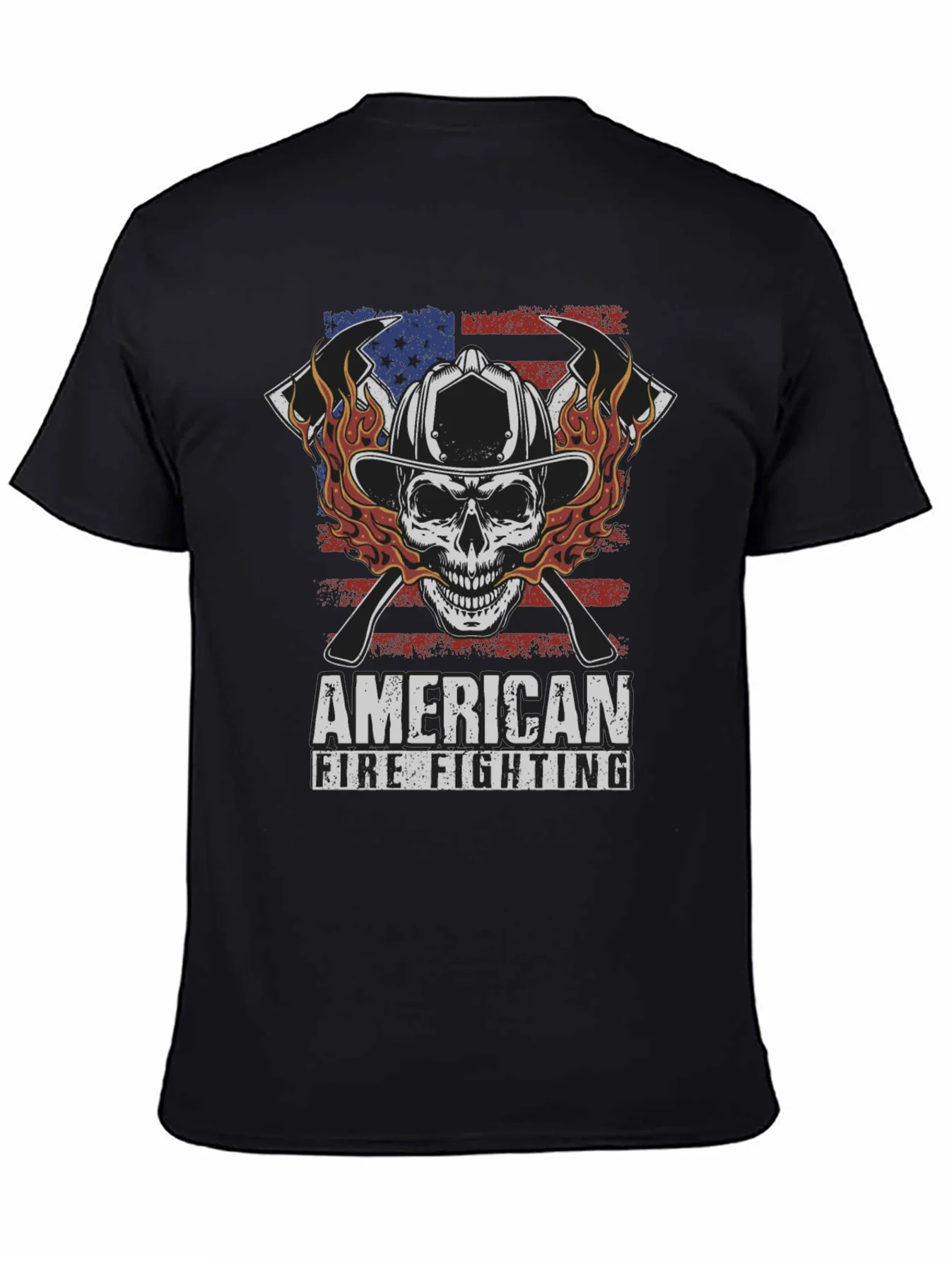 American Firefighting Skull Graphic T-Shirt