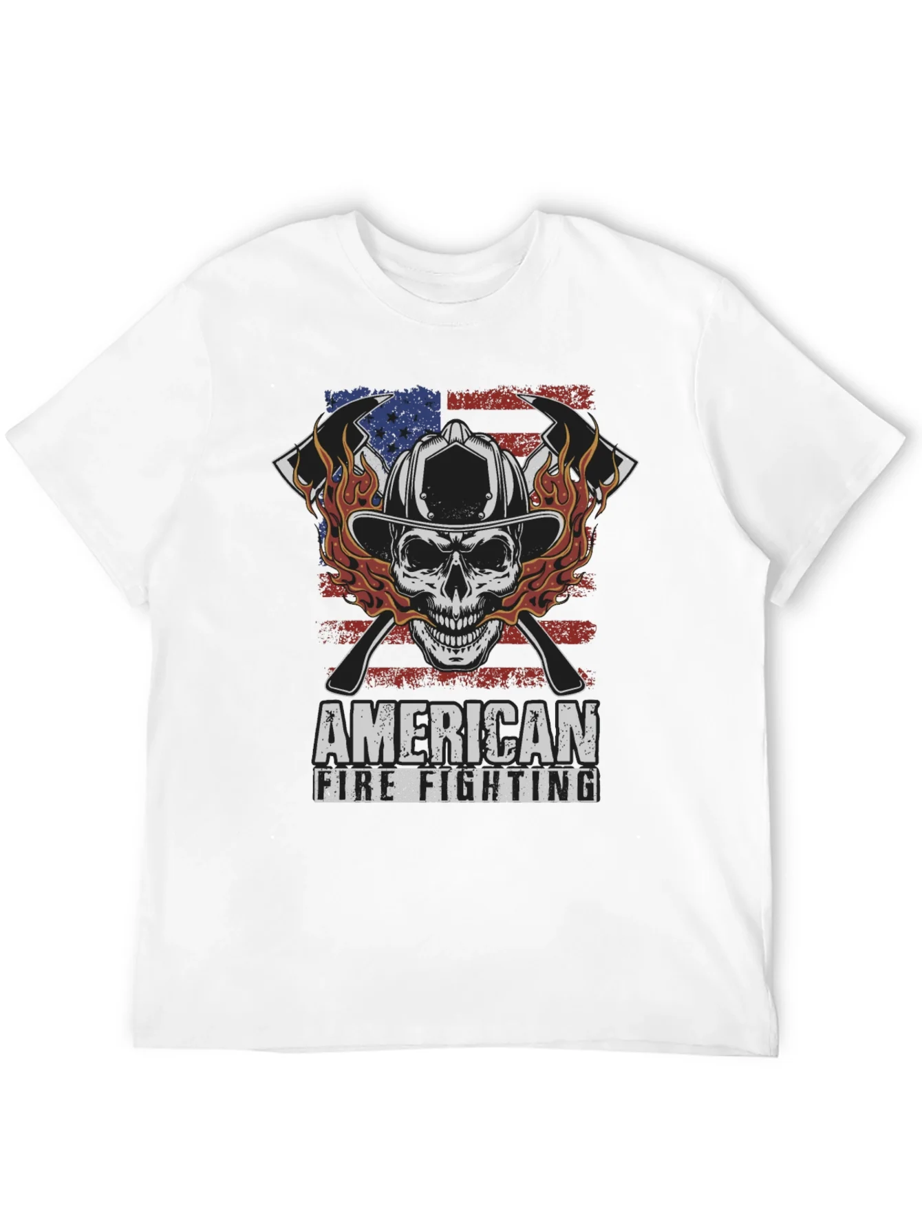 American Firefighting Skull Graphic T-Shirt
