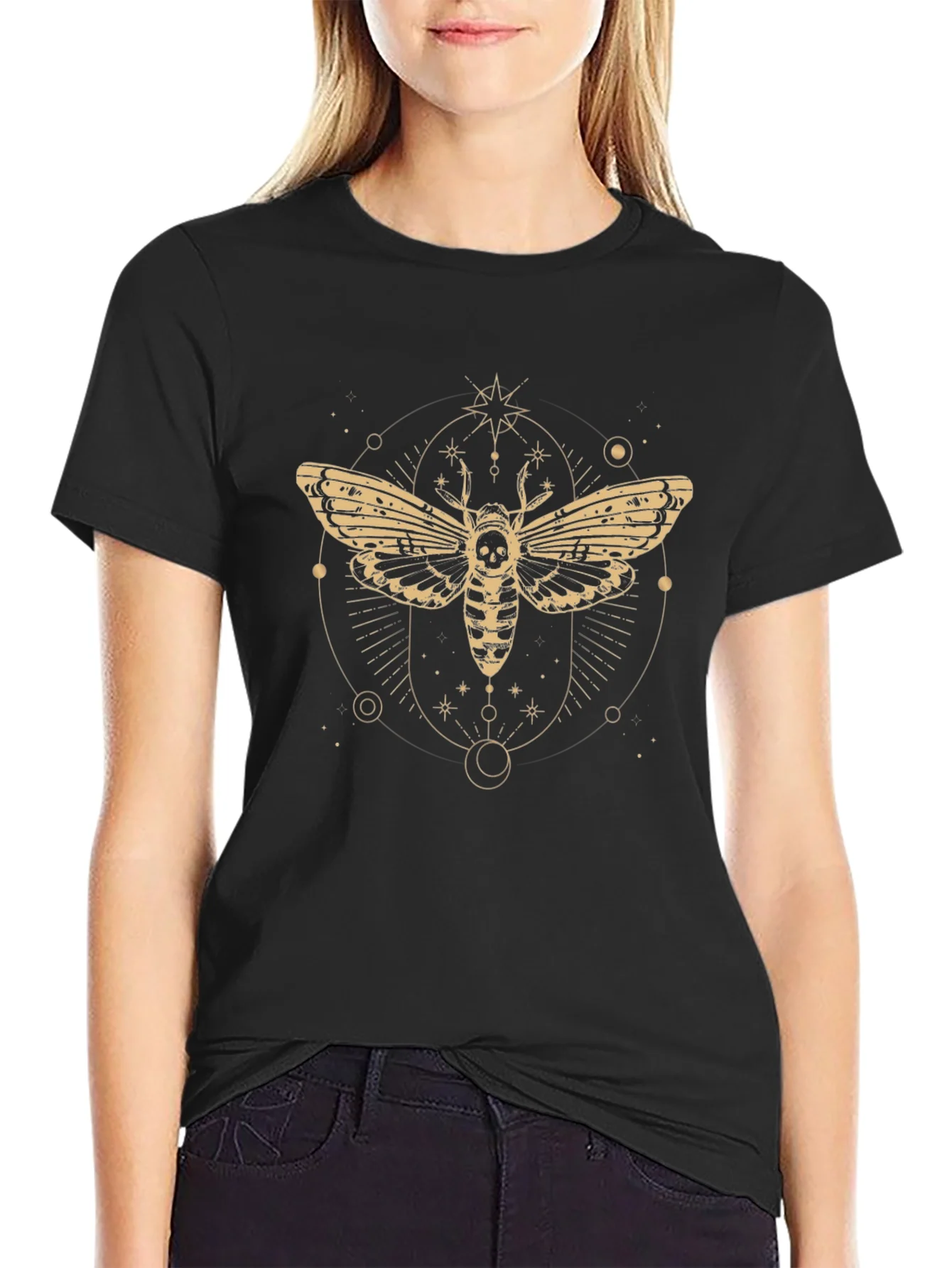 Mystic Moth Graphic Tee - Black Cotton T-Shirt
