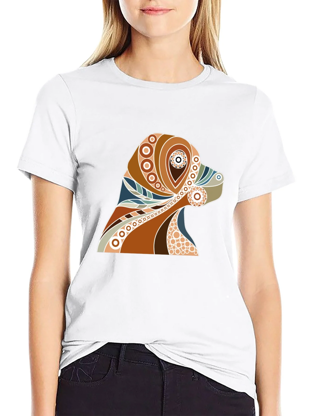 Dog Art Print Mens Black Graphic T-Shirt