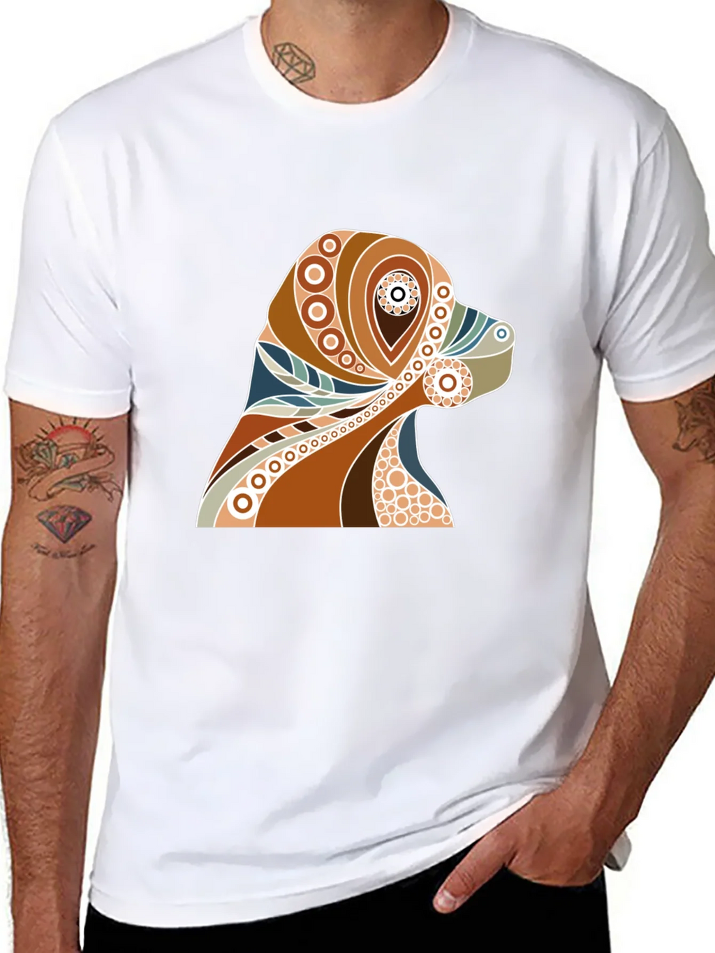 Dog Art Print Mens Black Graphic T-Shirt