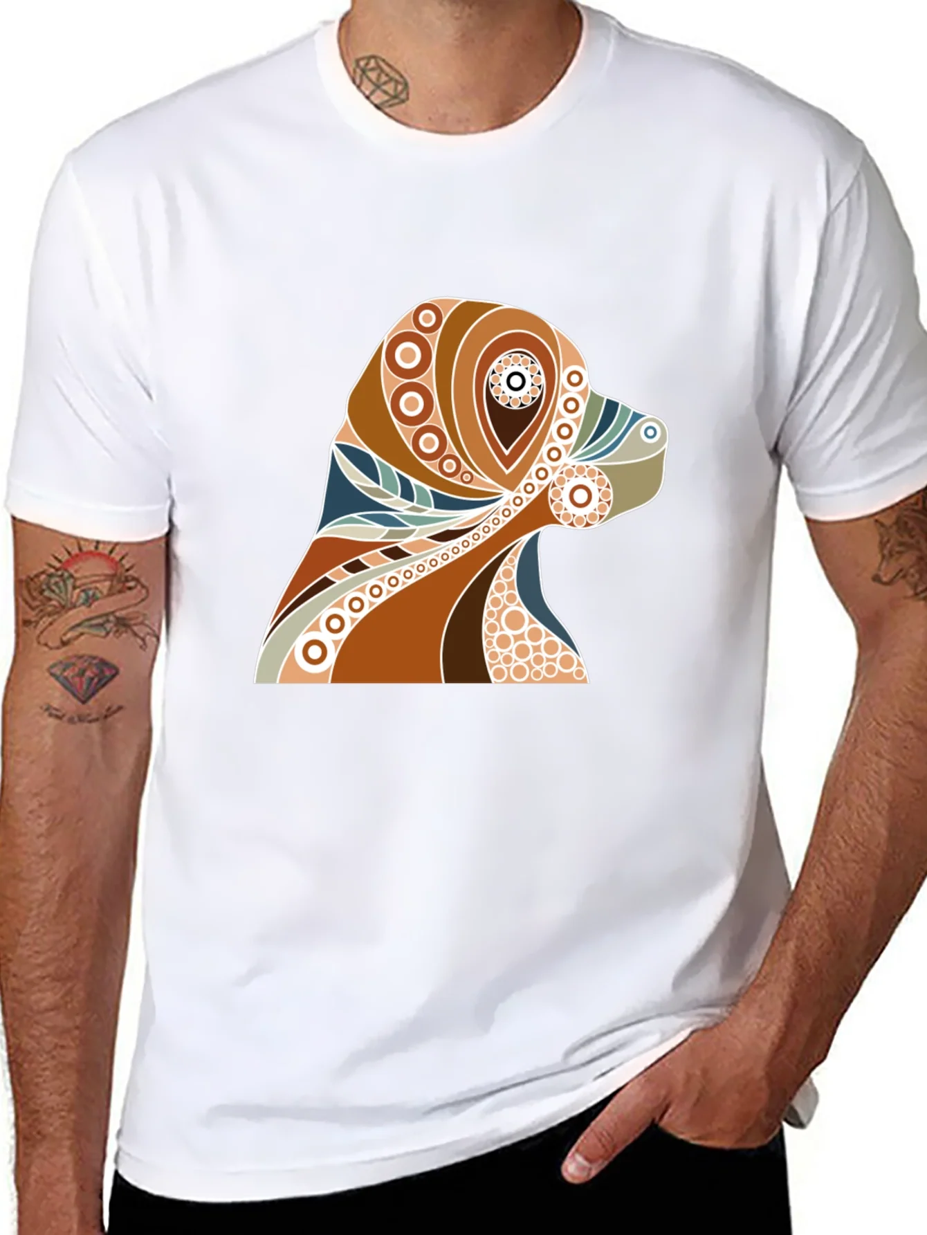 Dog Art Print Mens Black Graphic T-Shirt