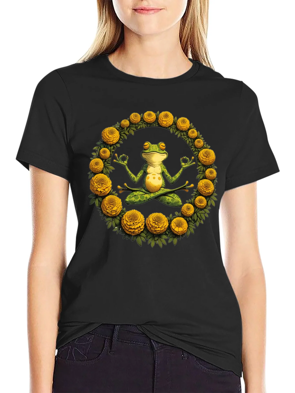 Zen Frog Yoga Graphic Tee - Black T-Shirt