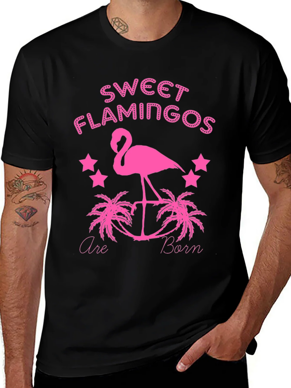 Sweet Flamingos Born Black T-Shirt