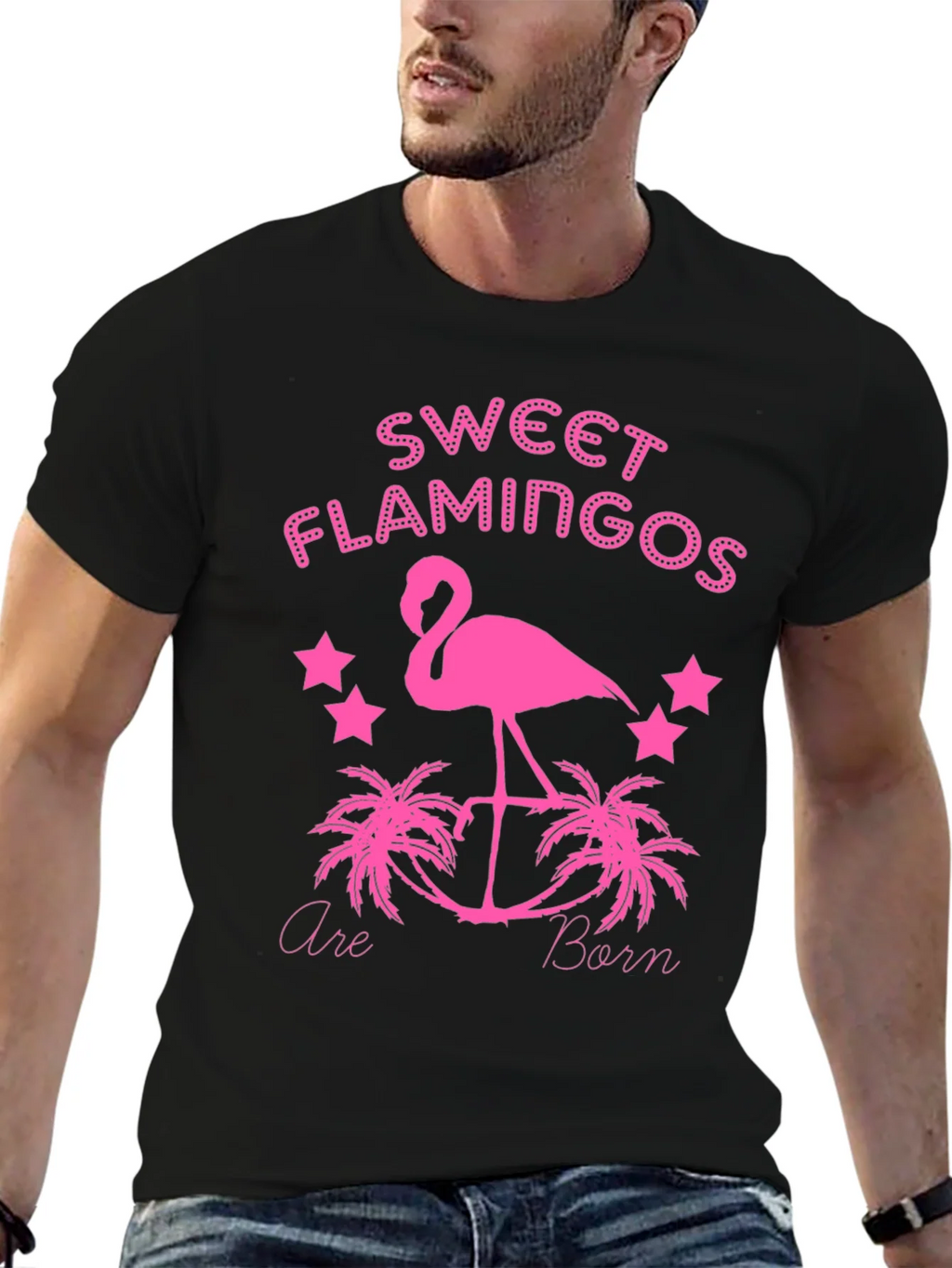 Sweet Flamingos Born Black T-Shirt
