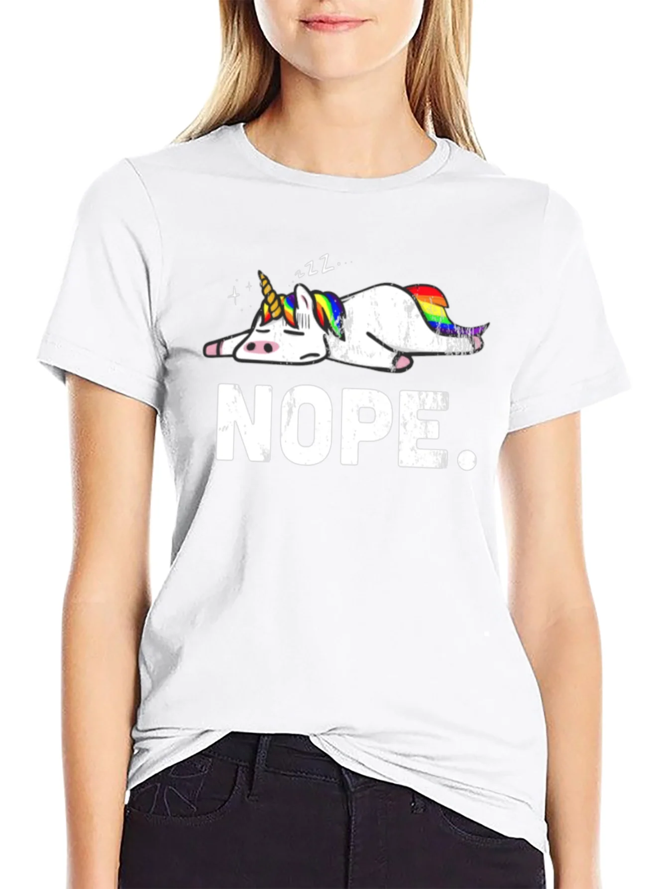 Nope Lazy Unicorn Graphic T-Shirt