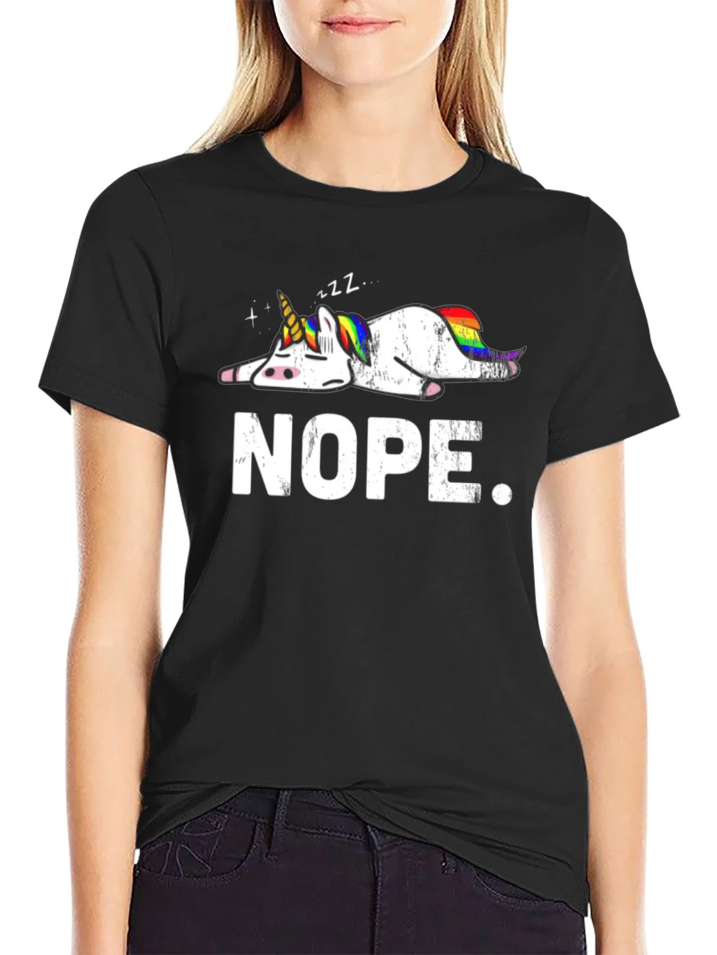 Nope Lazy Unicorn Graphic T-Shirt