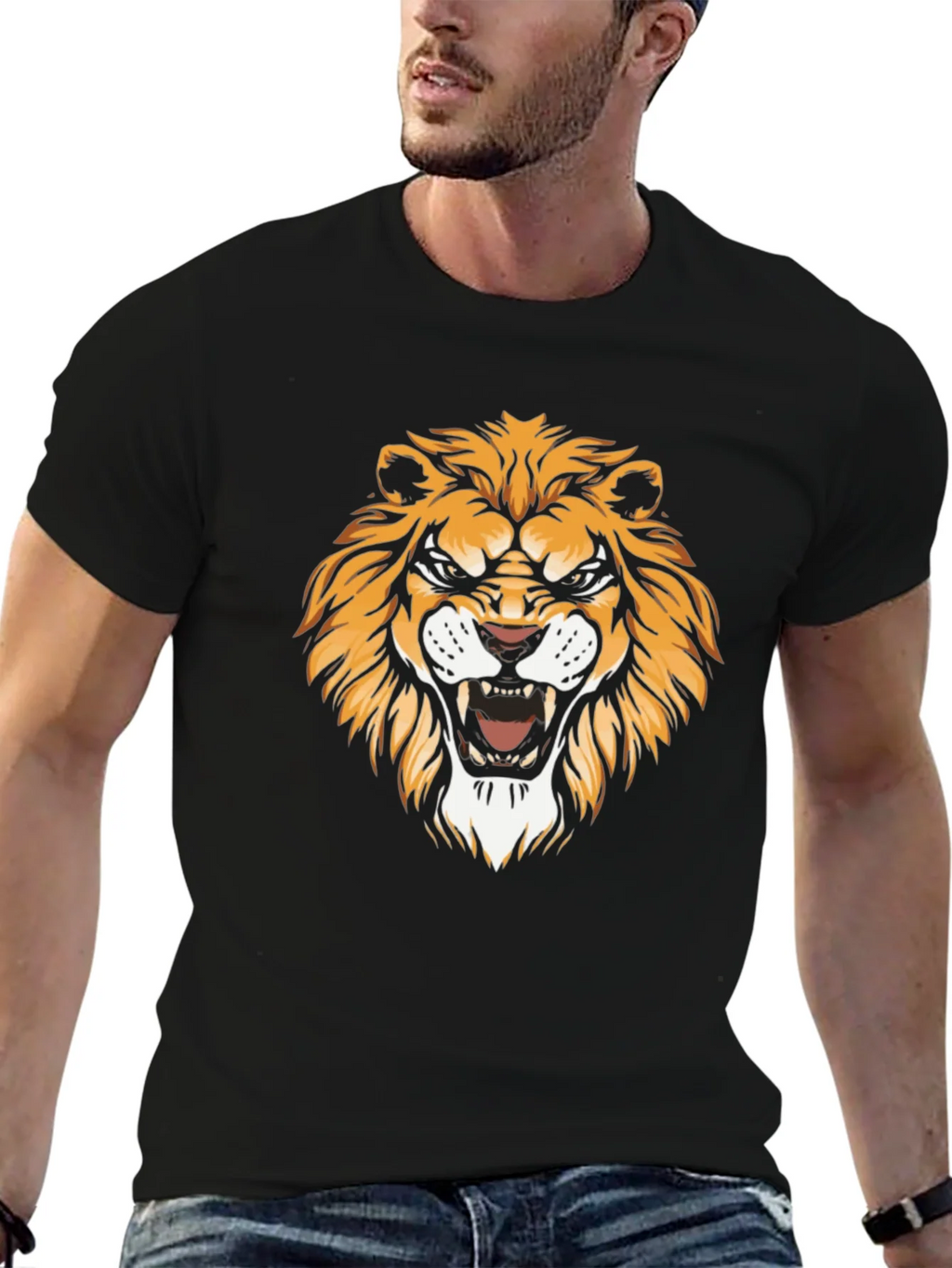 Mens Black Lion Graphic Tee