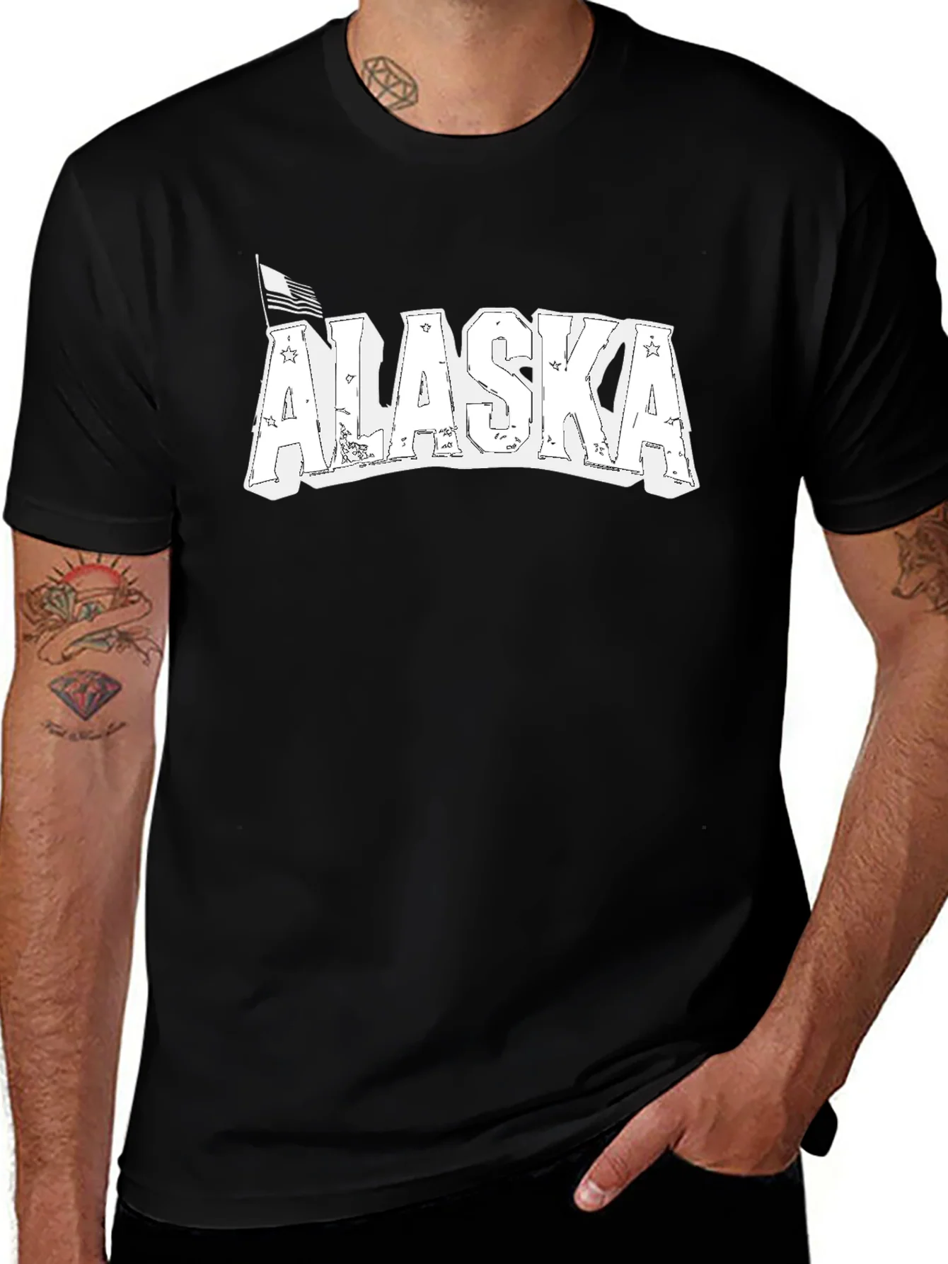 Alaska Graphic Print Black Crew Neck T-Shirt