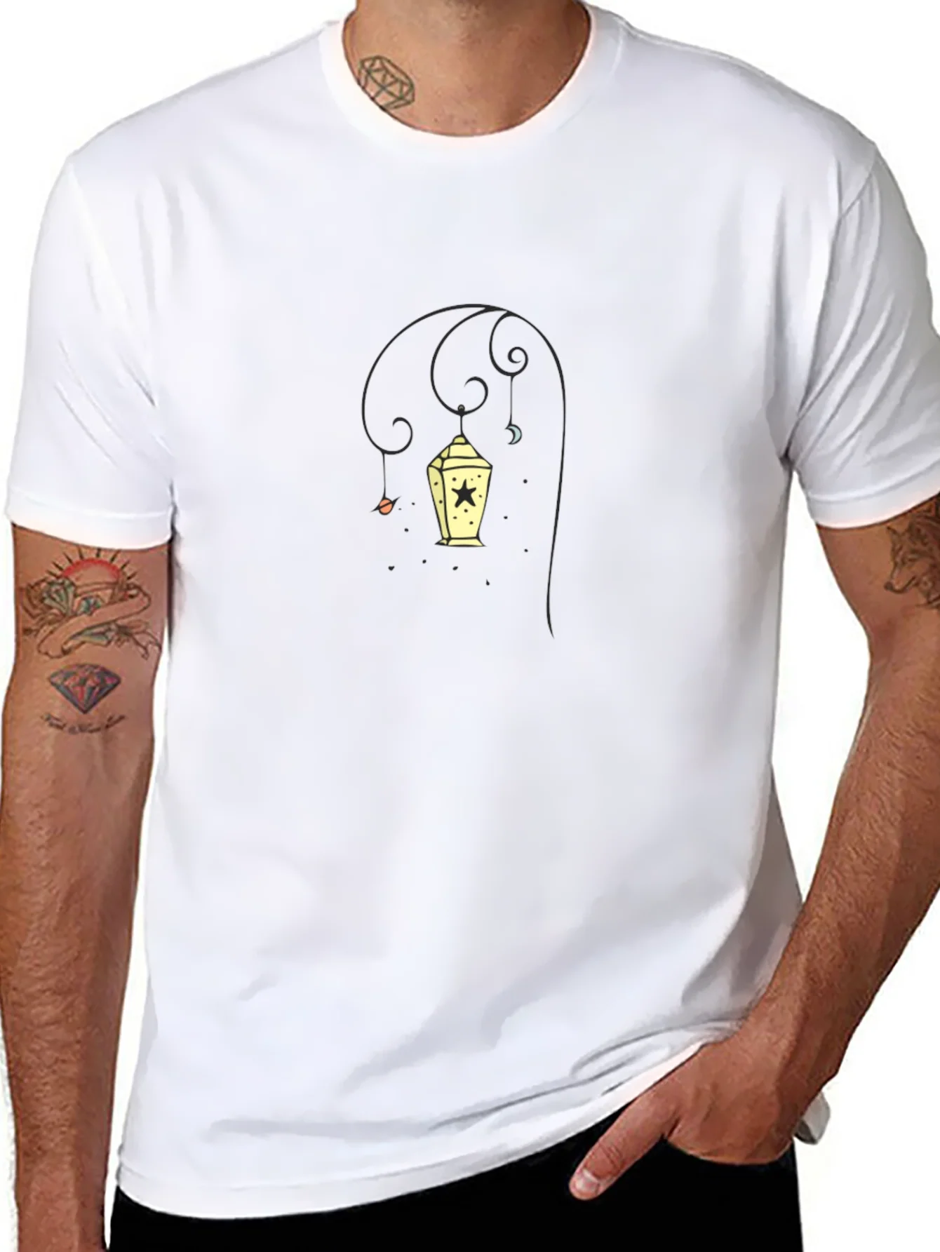 Stylish Black Tee with Lantern Graphic