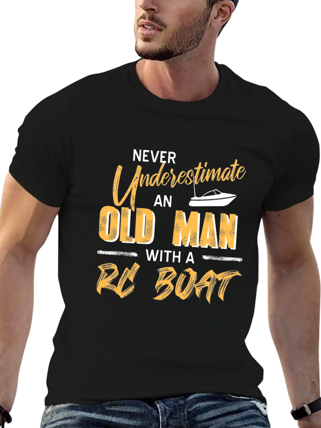 Never Underestimate Old Man with RC Boat T-Shirt