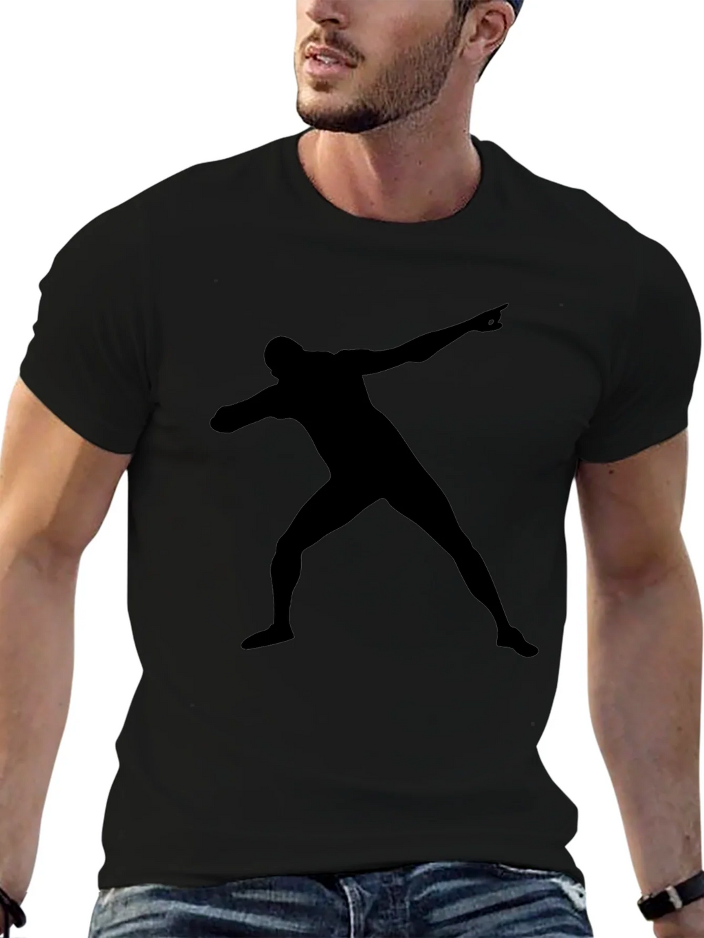Black T-Shirt with Silhouette Man Design