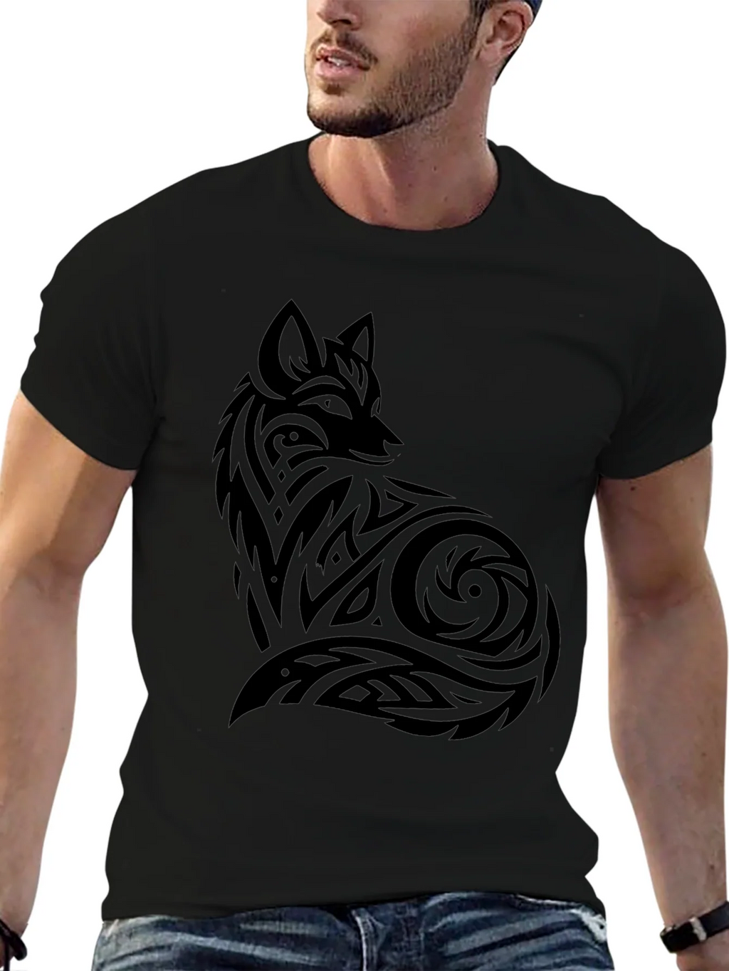 Tribal Fox Graphic Black T-Shirt