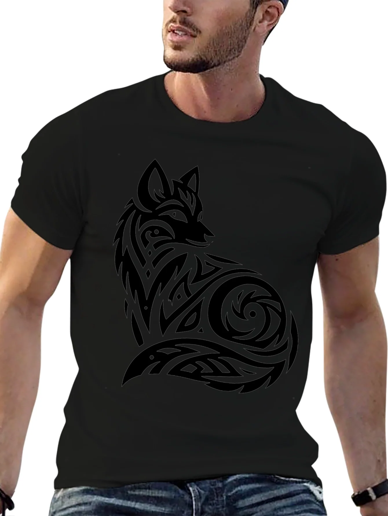 Tribal Fox Graphic Black T-Shirt