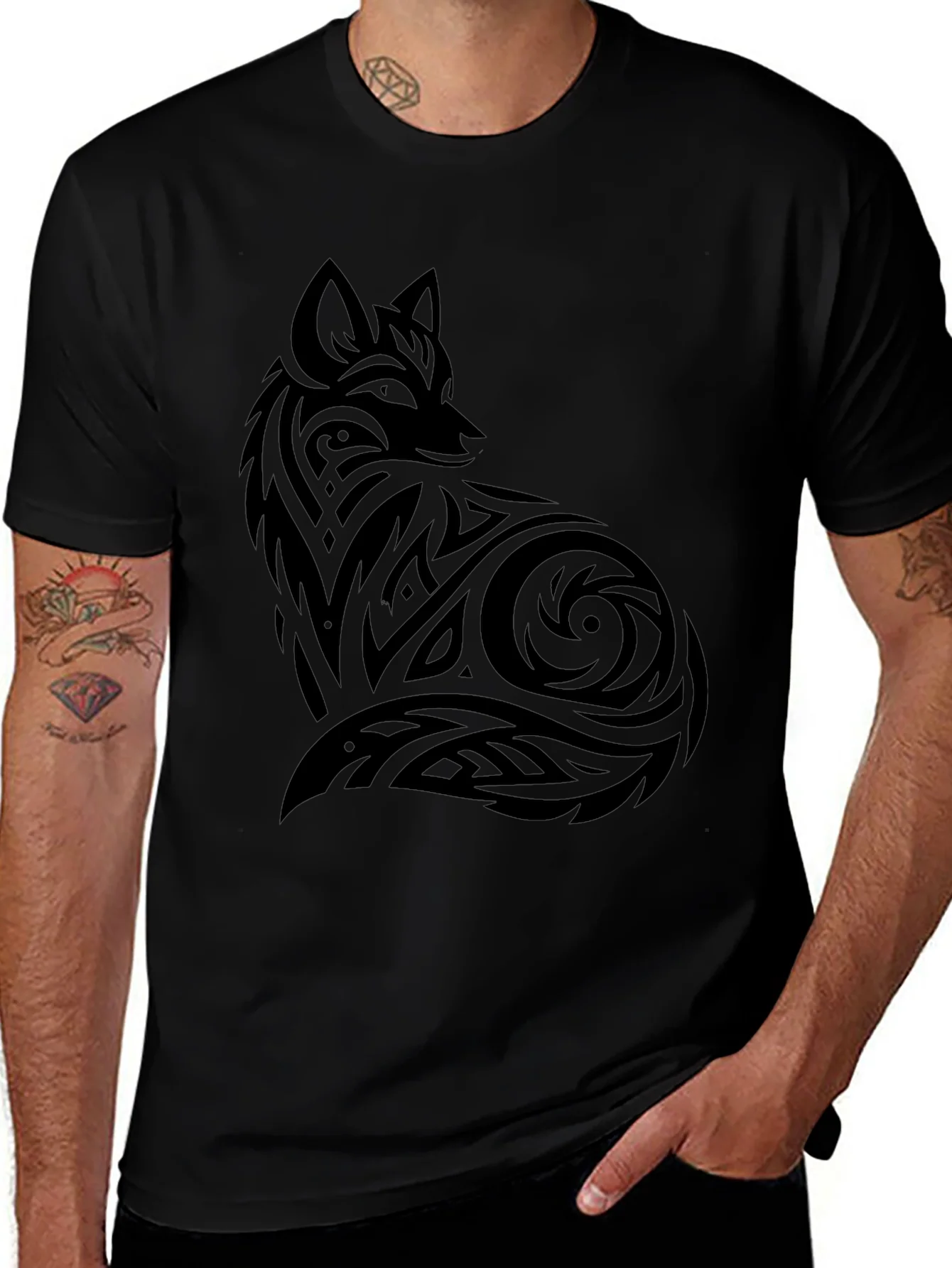 Tribal Fox Graphic Black T-Shirt