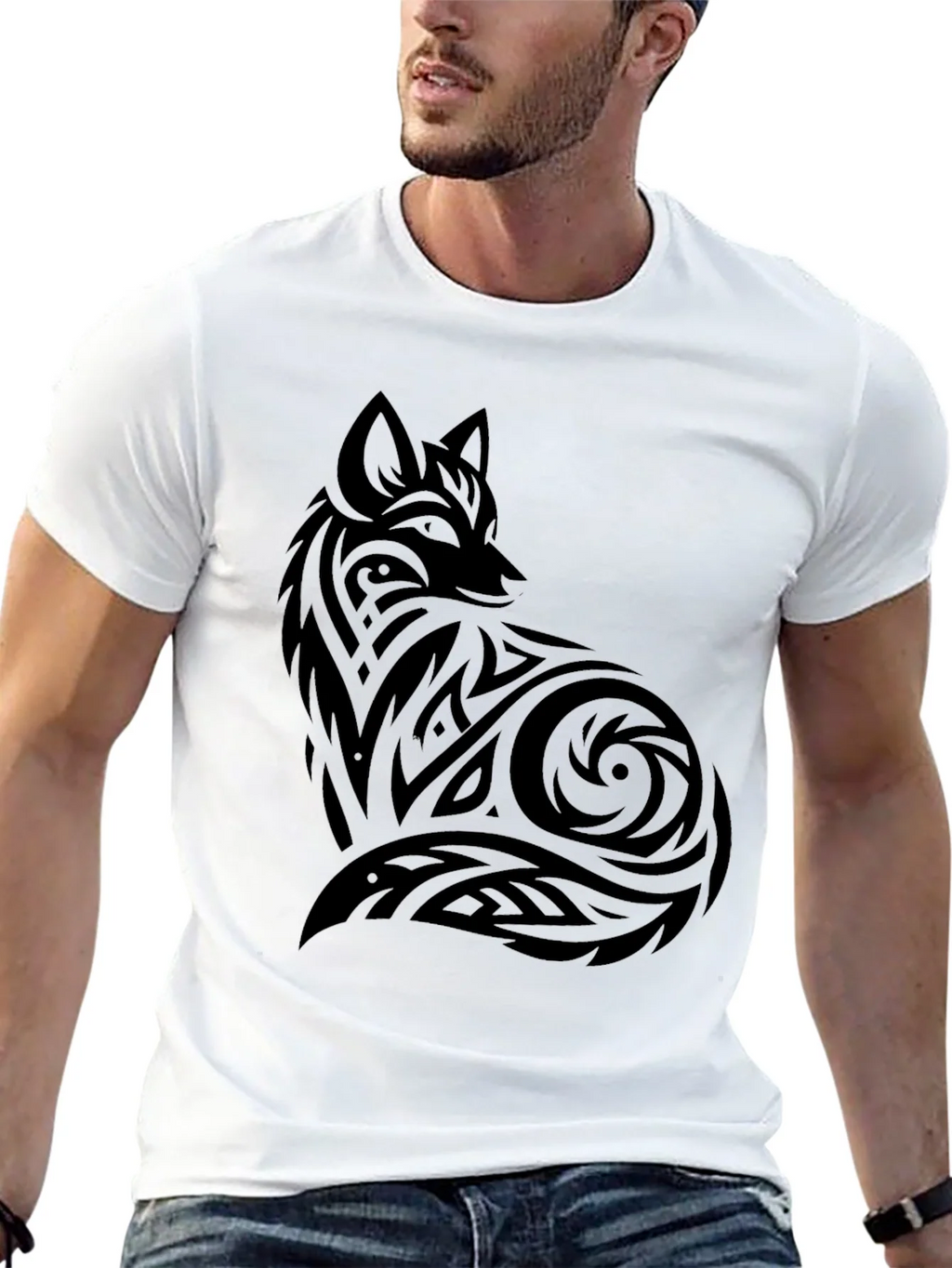 Tribal Fox Graphic Black T-Shirt