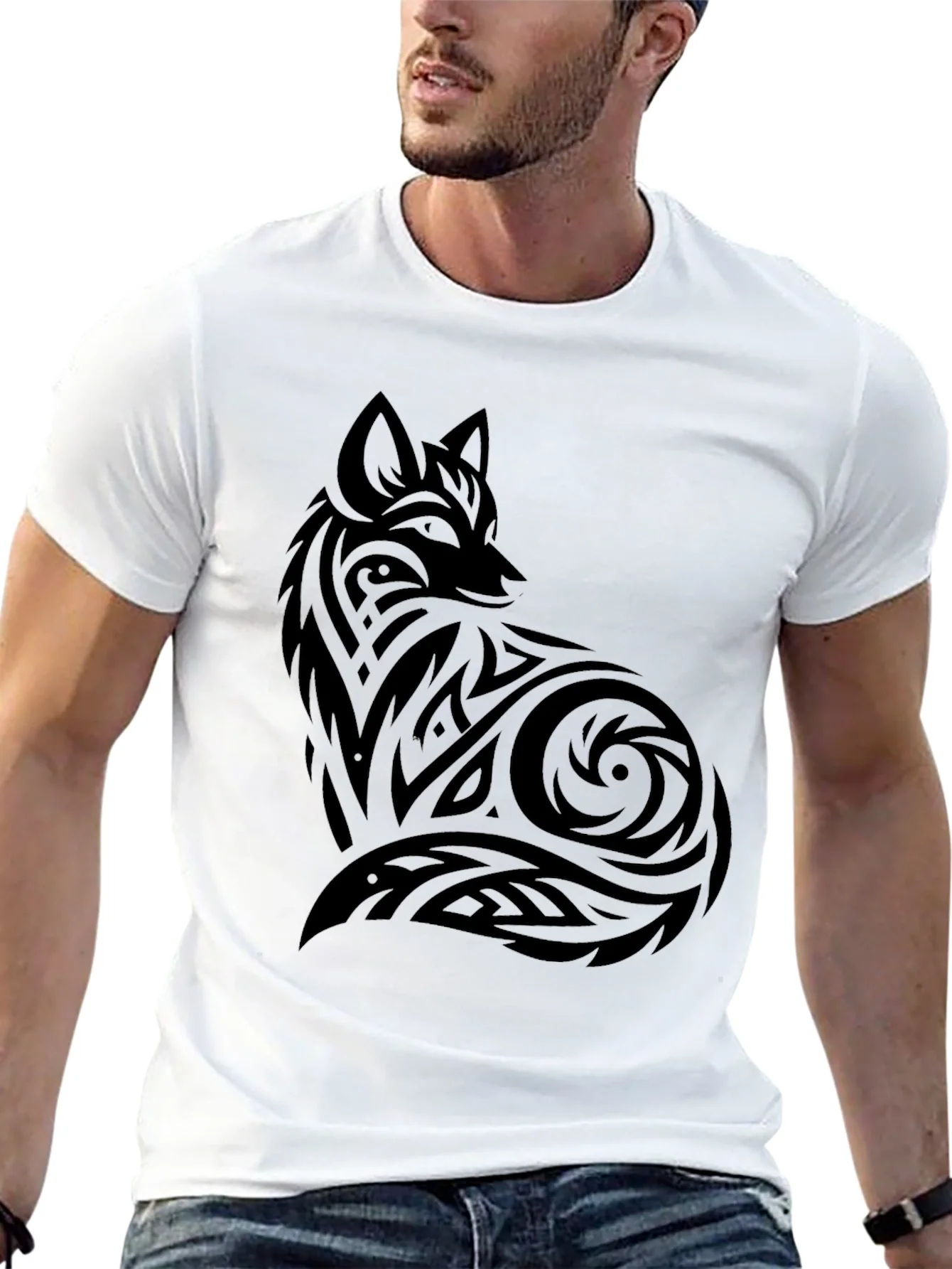 Tribal Fox Graphic Black T-Shirt