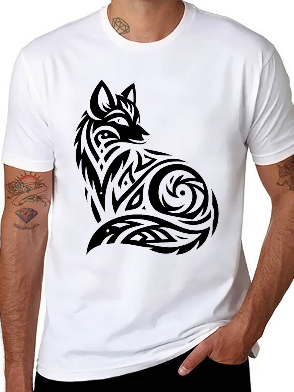 Tribal Fox Graphic Black T-Shirt