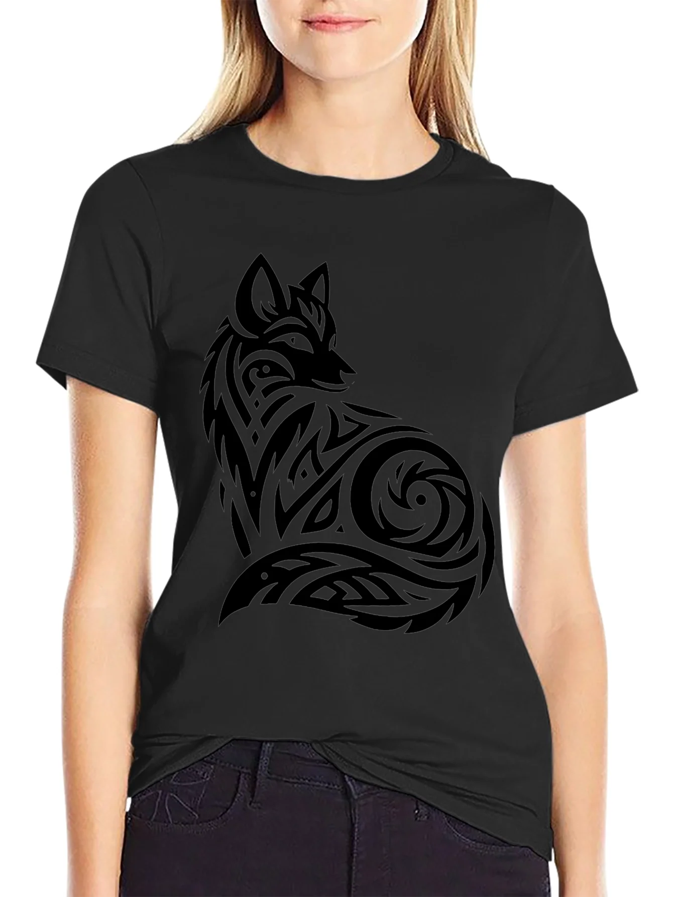 Tribal Fox Graphic Black T-Shirt