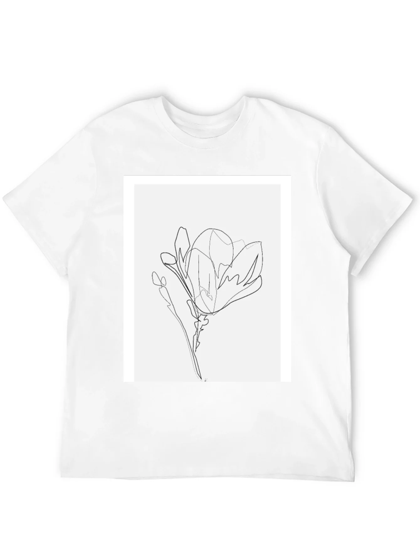 Minimalist Line Art Flower T-Shirt - Black