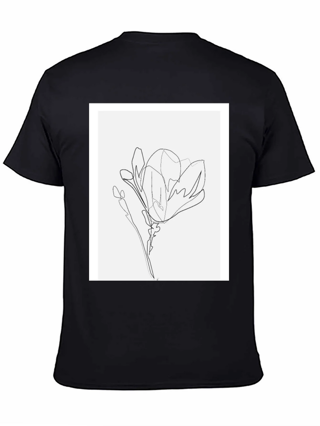 Minimalist Line Art Flower T-Shirt - Black